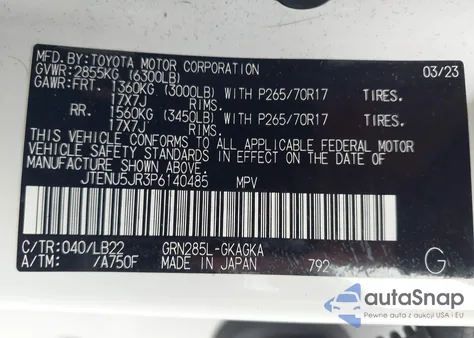 2023 Toyota 4Runner Sr5 Premium из США, поврежденный, VIN JTENU5JR3P6140485